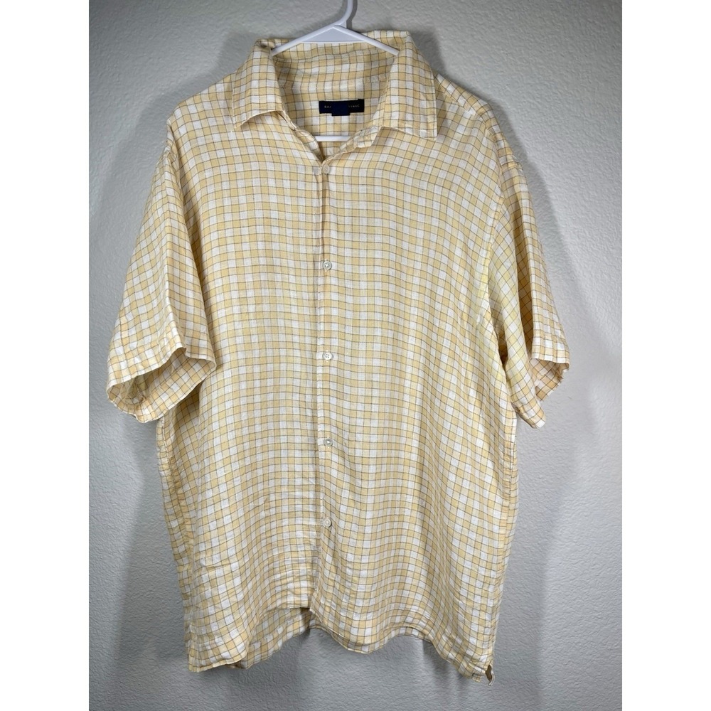 Banana Republic Men's Yellow Linen-Blend Short Sleeve Button-Up Shirt Size Large